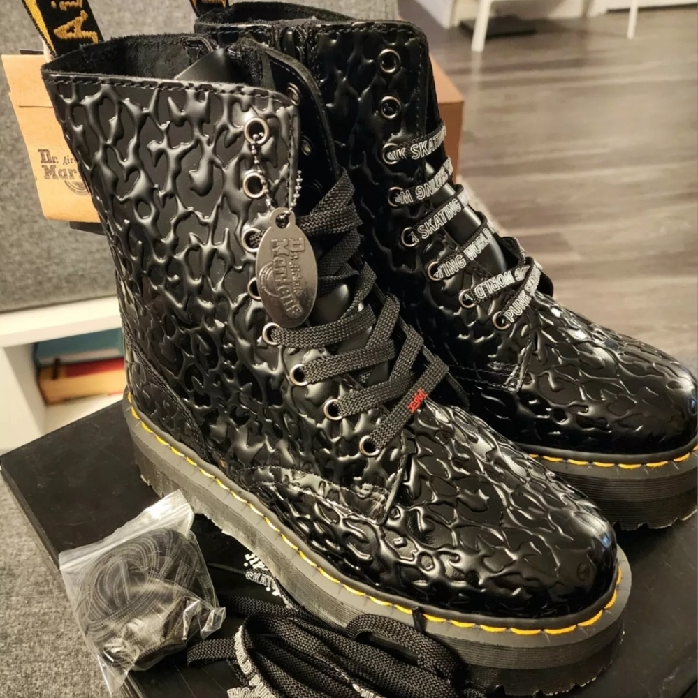 Dr. Martens X-girl Collab Jadon Black Leather Leopard Platform Embossed 8 Rare - Picture 2 of 15